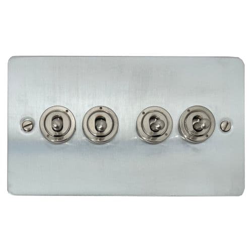 G&H FSC384-SS Flat Plate Satin Chrome 4 Gang 1 or 2 Way Toggle Light Switch
