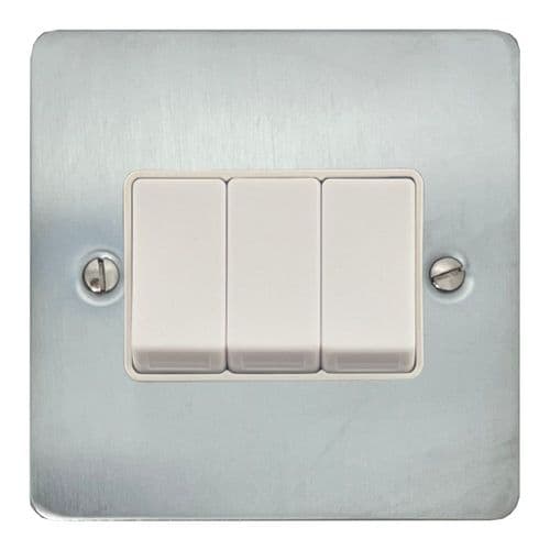 G&H FSC3W Flat Plate Satin Chrome 3 Gang 1 or 2 Way Rocker Light Switch
