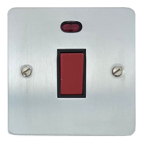 G&H FSC46B Flat Plate Satin Chrome 45 Amp DP Cooker Switch & Neon Single Plate