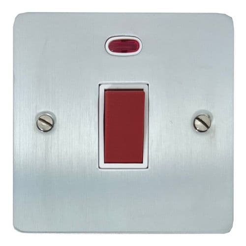 G&H FSC46W Flat Plate Satin Chrome 45 Amp DP Cooker Switch & Neon Single Plate
