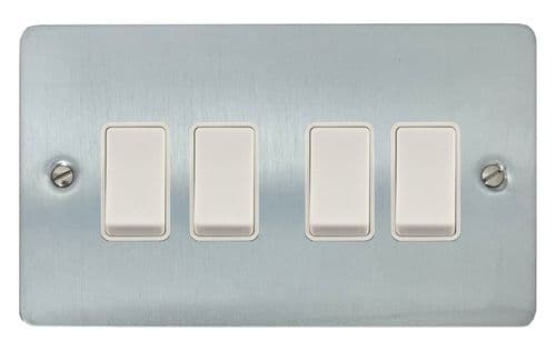 G&H FSC4W Flat Plate Satin Chrome 4 Gang 1 or 2 Way Rocker Light Switch