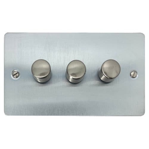 G&H FSC523 Flat Plate Satin Chrome 3 Gang 1 or 2 Way LED Dimmer Switch
