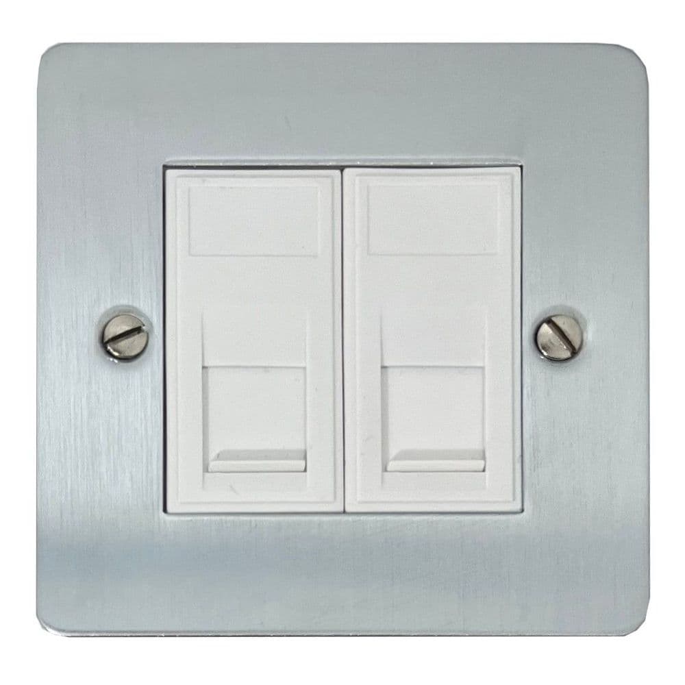 G&H FSC62W Flat Plate Satin Chrome 2 Gang RJ45 Cat5e Data Socket Point