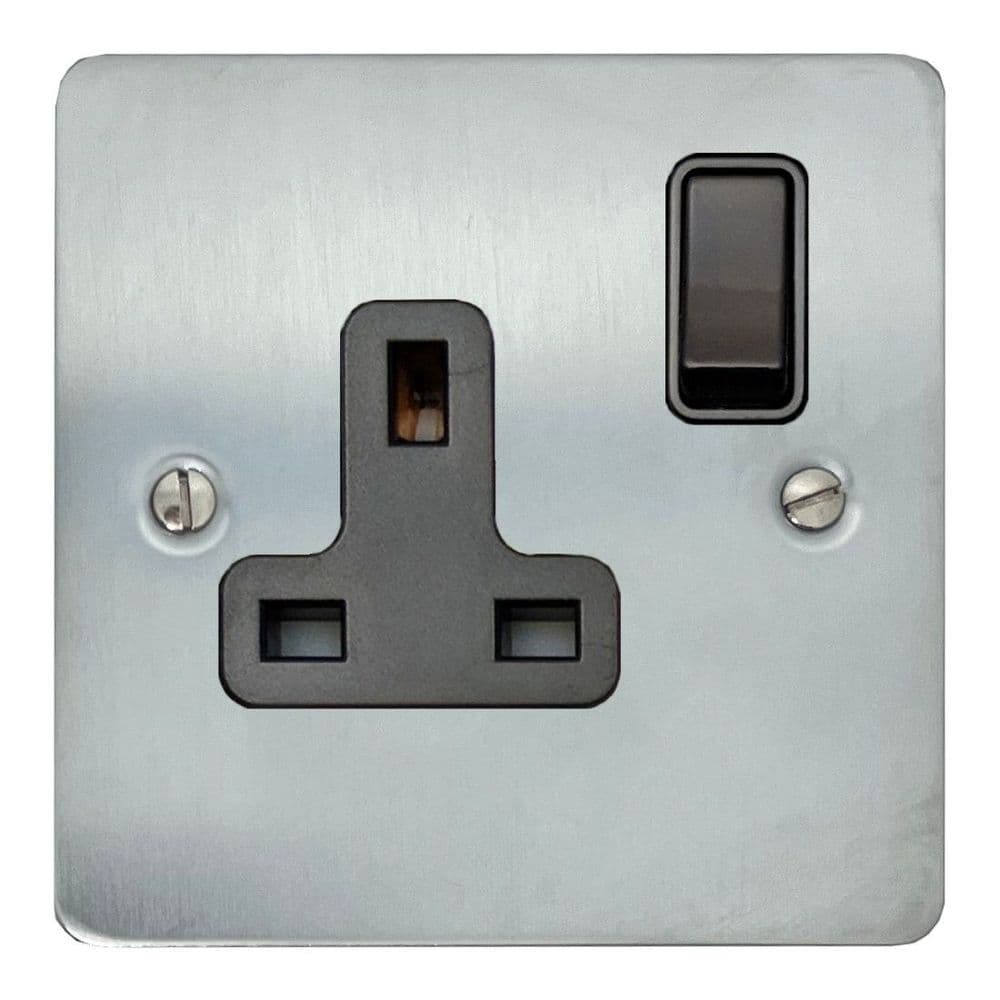 G&H FSC9B Flat Plate Satin Chrome 1 Gang Single 13A Switched Plug Socket