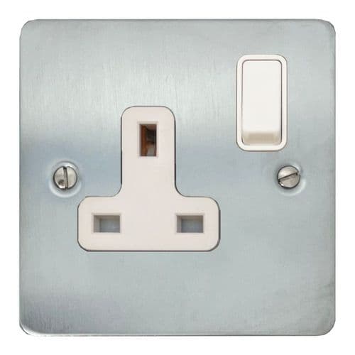 G&H FSC9W Flat Plate Satin Chrome 1 Gang Single 13A Switched Plug Socket