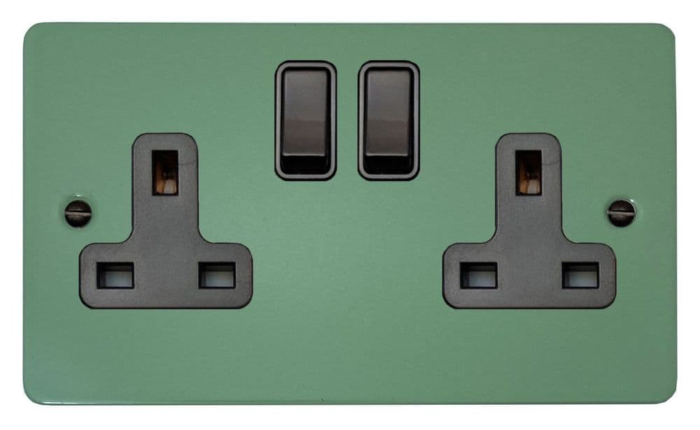 G&H FSG10B Flat Plate Sage Green 2 Gang Double 13A Switched Plug Socket