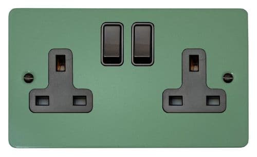 G&H FSG10B Flat Plate Sage Green 2 Gang Double 13A Switched Plug Socket