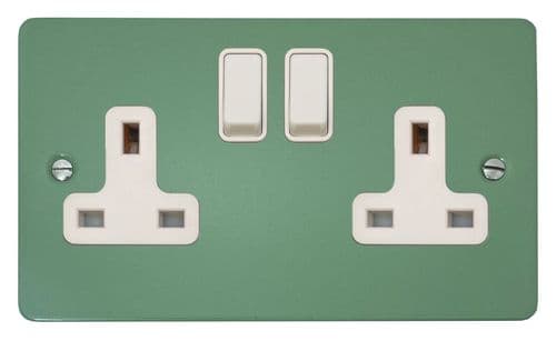 G&H FSG10W Flat Plate Sage Green 2 Gang Double 13A Switched Plug Socket