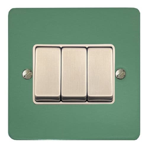 G&H FSG203-SC Flat Plate Sage Green 3 Gang 1 or 2 Way Rocker Light Switch