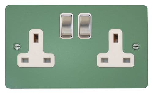 G&H FSG210-SC Flat Plate Sage Green 2 Gang Double 13A Switched Plug Socket