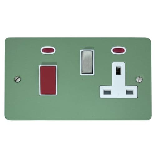 G&H FSG229-SC Flat Plate Sage Green 45 Amp DP Cooker Switch & 13A Switched Socket