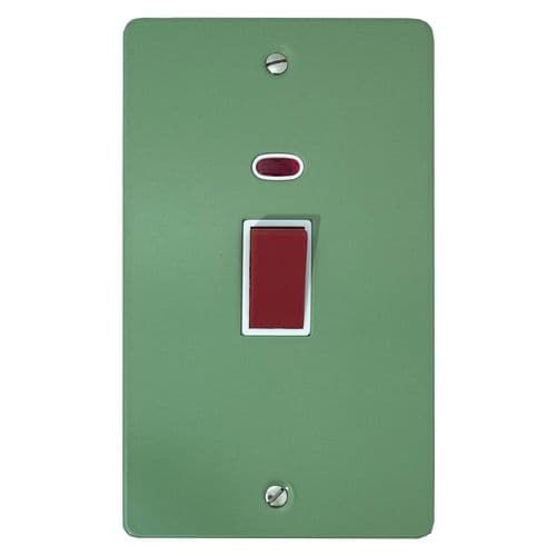 G&H FSG28W Flat Plate Sage Green 45 Amp DP Cooker Switch & Neon Vertical Plate