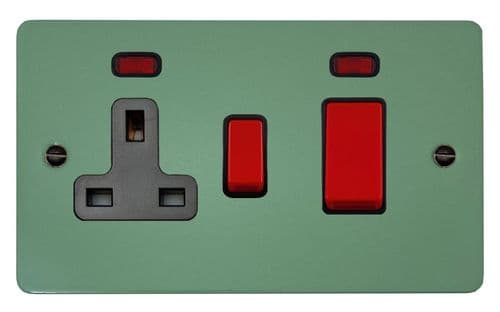 G&H FSG29B Flat Plate Sage Green 45 Amp DP Cooker Switch & 13A Switched Socket