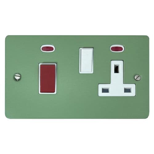 G&H FSG29W Flat Plate Sage Green 45 Amp DP Cooker Switch & 13A Switched Socket