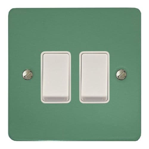 G&H FSG2W Flat Plate Sage Green 2 Gang 1 or 2 Way Rocker Light Switch