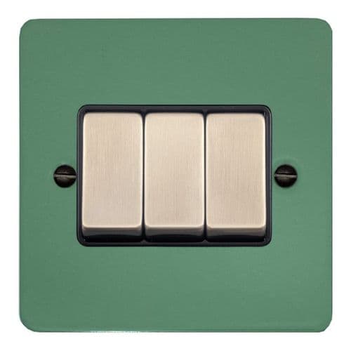 G&H FSG303-SC Flat Plate Sage Green 3 Gang 1 or 2 Way Rocker Light Switch