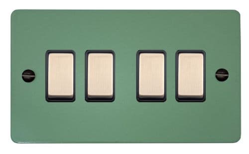 G&H FSG304-SC Flat Plate Sage Green 4 Gang 1 or 2 Way Rocker Light Switch