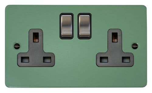 G&H FSG310-SC Flat Plate Sage Green 2 Gang Double 13A Switched Plug Socket