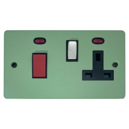 G&H FSG329-SC Flat Plate Sage Green 45 Amp DP Cooker Switch & 13A Switched Socket