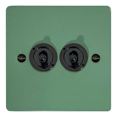 G&H FSG382-FBK Flat Plate Sage Green 2 Gang 2 Way Toggle Light Switch