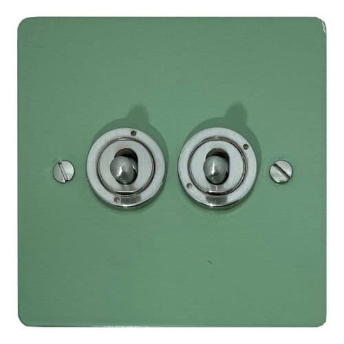 G&H FSG382-SS Flat Plate Sage Green 2 Gang 1 or 2 Way Toggle Light Switch