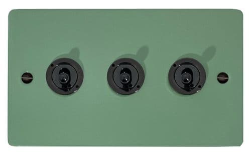 G&H FSG383-FBK Flat Plate Sage Green 3 Gang 2 Way Toggle Light Switch