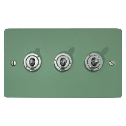 G&H FSG383-SS Flat Plate Sage Green 3 Gang 1 or 2 Way Rocker Light Switch