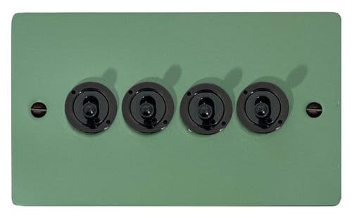 G&H FSG384-FBK Flat Plate Sage Green 4 Gang 2 Way Toggle Light Switch