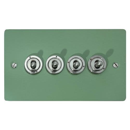 G&H FSG384-SS Flat Plate Sage Green 4 Gang 1 or 2 Way Toggle Light Switch