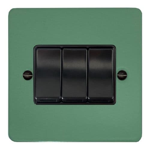 G&H FSG3B Flat Plate Sage Green 3 Gang 1 or 2 Way Rocker Light Switch