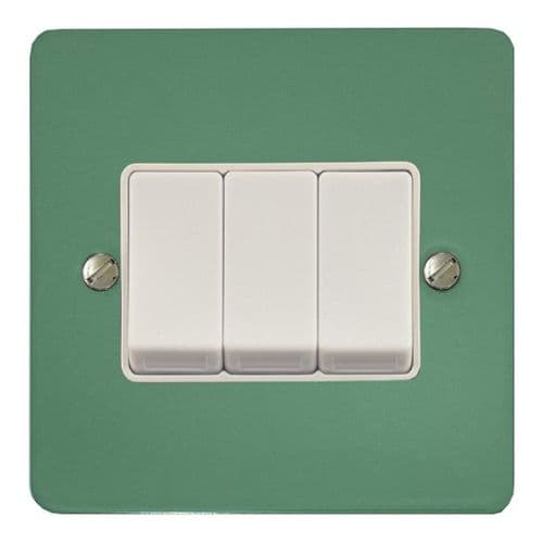 G&H FSG3W Flat Plate Sage Green 3 Gang 1 or 2 Way Rocker Light Switch