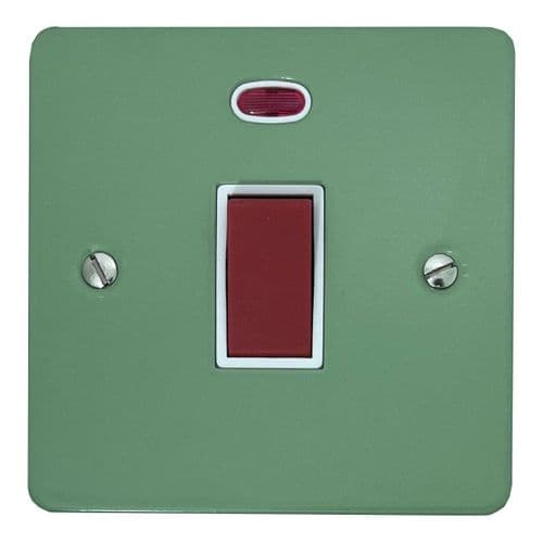 G&H FSG46W Flat Plate Sage Green 45 Amp DP Cooker Switch & Neon Single Plate