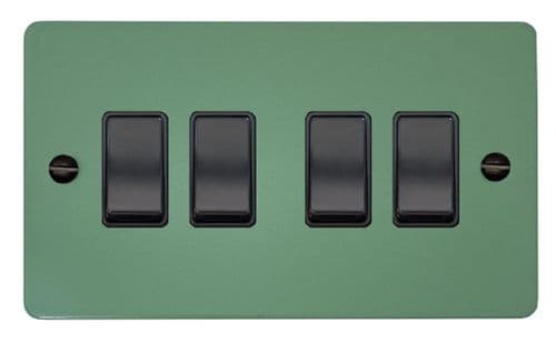 G&H FSG4B Flat Plate Sage Green 4 Gang 1 or 2 Way Rocker Light Switch