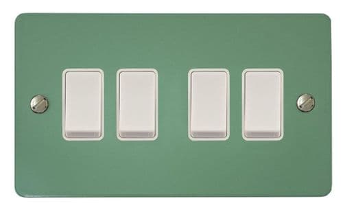 G&H FSG4W Flat Plate Sage Green 4 Gang 1 or 2 Way Rocker Light Switch
