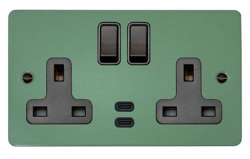 G&H FSG913B Flat Plate Sage Green 2 Gang Double 13A Plug Socket Dual 4.2A USB C