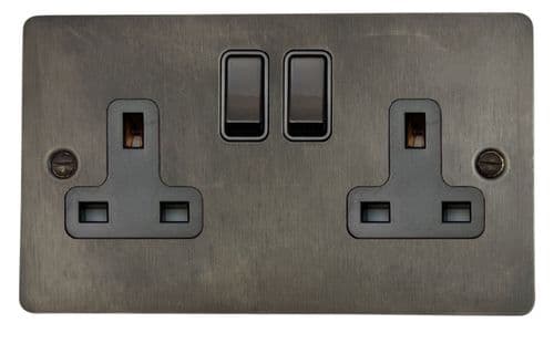 G&H FSL10B Flat Plate Slate 2 Gang Double 13A Switched Plug Socket