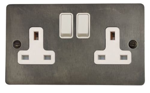 G&H FSL10W Flat Plate Slate 2 Gang Double 13A Switched Plug Socket
