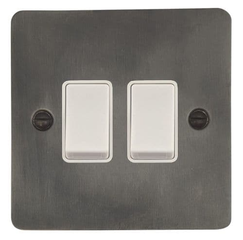 G&H FSL2W Flat Plate Slate 2 Gang 1 or 2 Way Rocker Light Switch