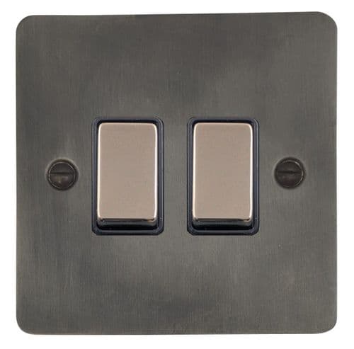 G&H FSL302 Flat Plate Slate 2 Gang 1 or 2 Way Rocker Light Switch