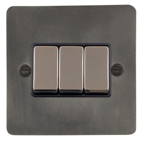 G&H FSL303 Flat Plate Slate 3 Gang 1 or 2 Way Rocker Light Switch