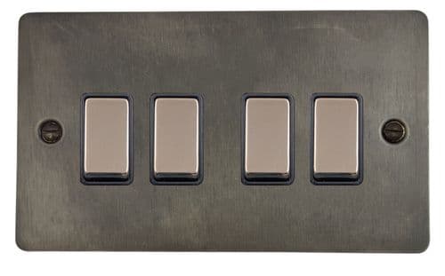 G&H FSL304 Flat Plate Slate 4 Gang 1 or 2 Way Rocker Light Switch