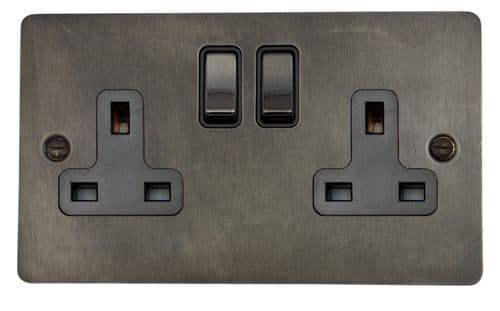 G&H FSL310 Flat Plate Slate 2 Gang Double 13A Switched Plug Socket