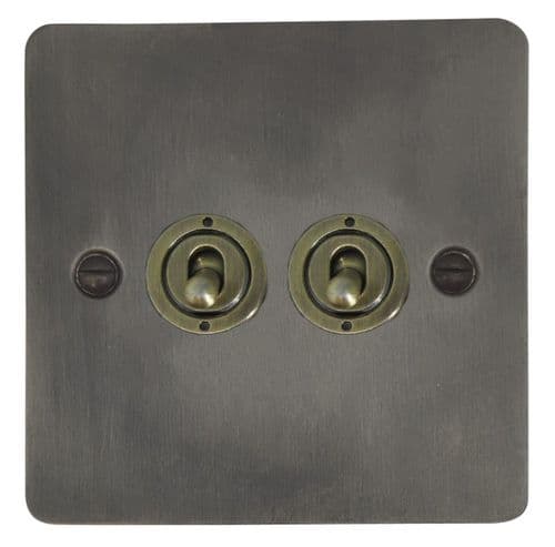 G&H FSL382-AB Flat Plate Slate 2 Gang 1 or 2 Way Toggle Light Switch