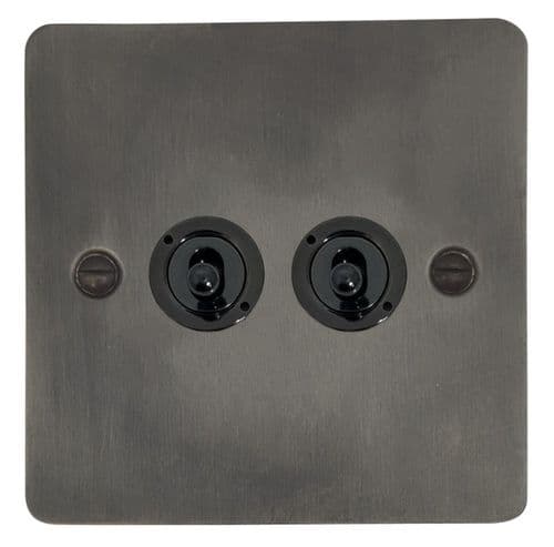G&H FSL382-FBK Flat Plate Slate 2 Gang 2 Way Toggle Light Switch