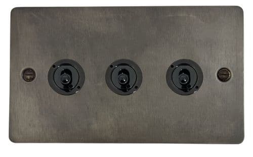 G&H FSL383-FBK Flat Plate Slate 3 Gang 2 Way Toggle Light Switch