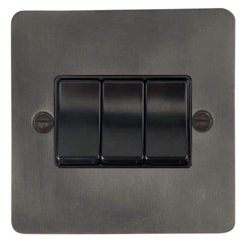 G&H FSL3B Flat Plate Slate 3 Gang 1 or 2 Way Rocker Light Switch