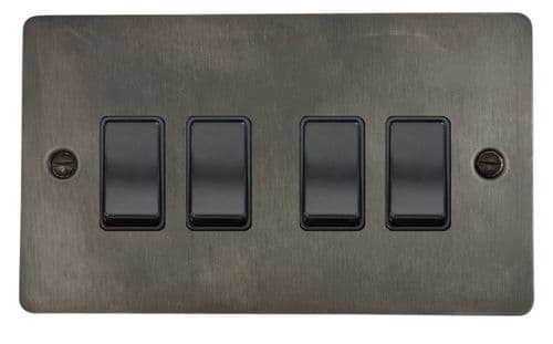 G&H FSL4B Flat Plate Slate 4 Gang 1 or 2 Way Rocker Light Switch