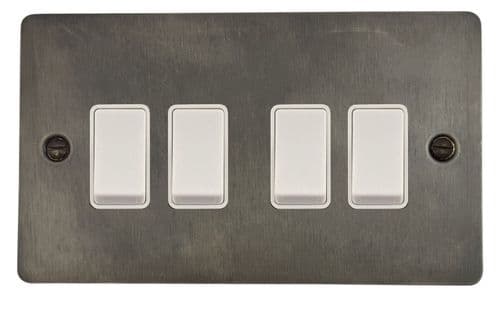 G&H FSL4W Flat Plate Slate 4 Gang 1 or 2 Way Rocker Light Switch