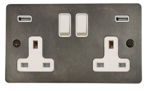 G&H FSL910W Flat Plate Slate 2 Gang Double 13A Switched Plug Socket USB