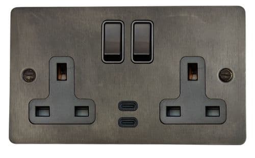 G&H FSL913B Flat Plate Slate 2 Gang Double 13A Plug Socket Dual 4.2A USB C